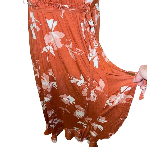 Maternity Isabel coral floral maxi dress v-neck angel sleeves size Large NWT - Picture 4 of 9